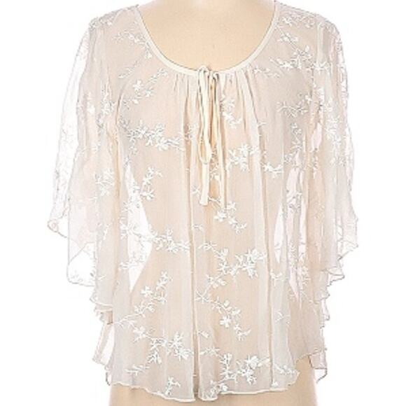 Fifteen-Twenty Ivory Sheer Nicole 100% Silk Angel Top Embroidered Floral - Picture 2 of 7